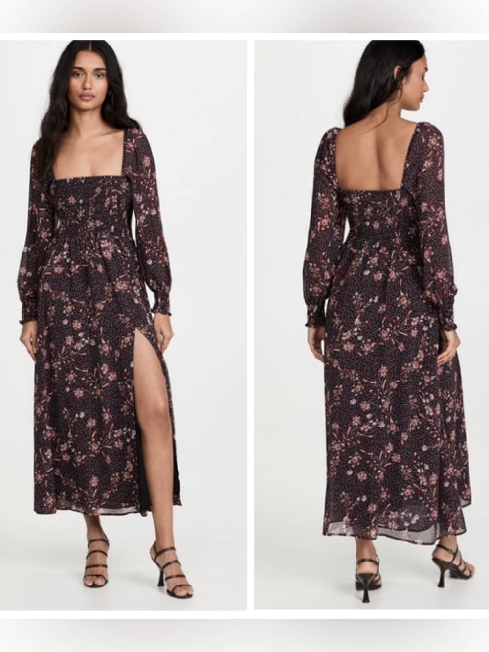 o.p.t Classic Smocked Maxi Dress Black Floral Large